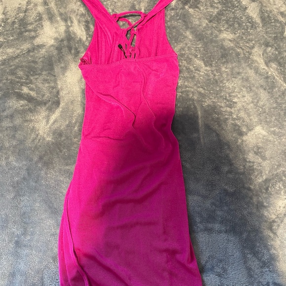 Hot Pink mini dress with crisscross in the cleavage area down to the front. - Picture 4 of 6